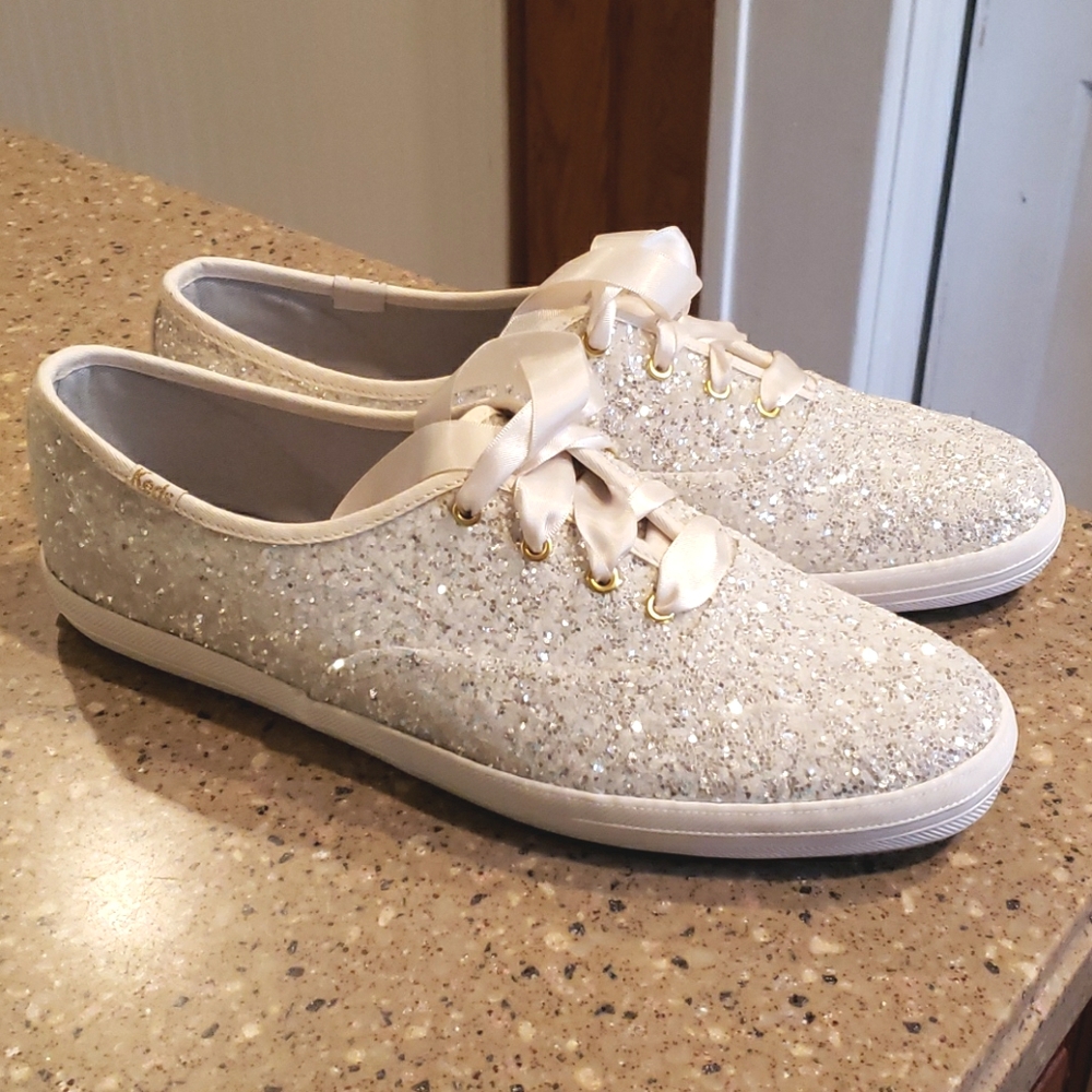 New Kate Spade Cream Glitter Sneakers